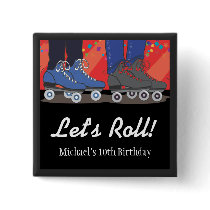 Roller Skating Birthday Party Favor for Boys Pinback Button