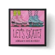 Roller Skating Birthday Party Favor for Girls Button