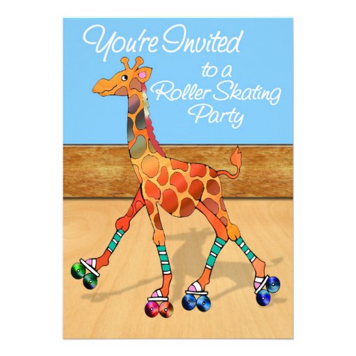 Roller Skating Giraffe at the Rink Party Invitation