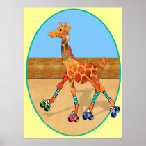 Roller Skating Giraffe at the Roller Rink Posters