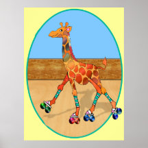 Roller Skating Giraffe at the Roller Rink Posters
