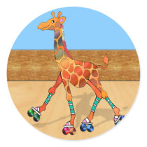 Roller Skating Giraffe at the Roller Rink Round Sticker