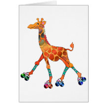 Roller Skating Giraffe Greeting Cards