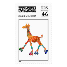 Roller Skating Giraffe Postage Stamp