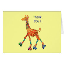 Roller Skating Giraffe Thanks Greeting Cards