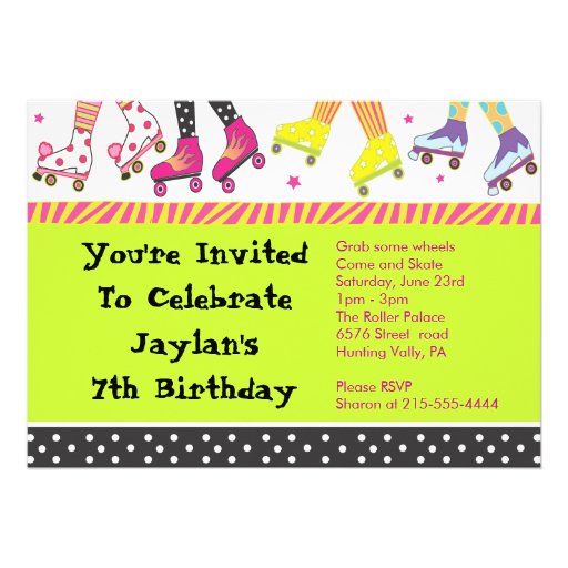 Roller Skating Invitation Happy Birthday Party