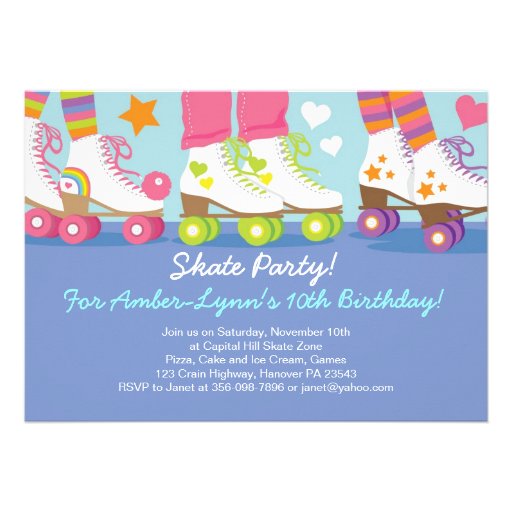 Roller Skating Party Birthday Invitations