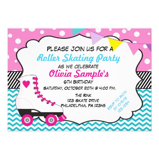 Roller Skating Party Chevron Birthday Invitation