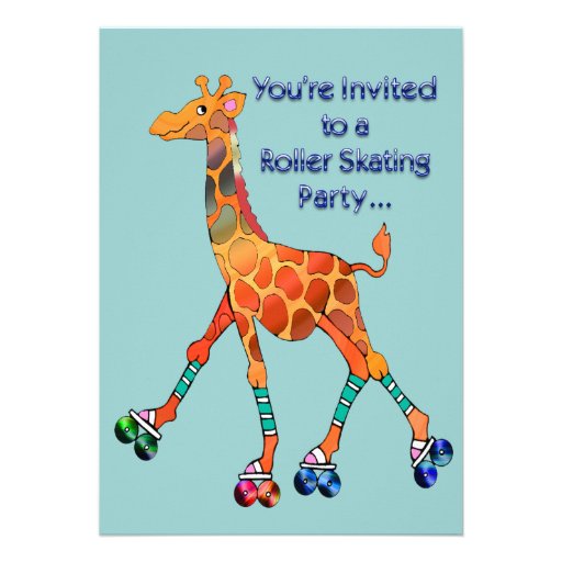 Roller Skating Party Giraffe Personalized Announcement