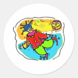 Rollerskaing colorful clown round sticker