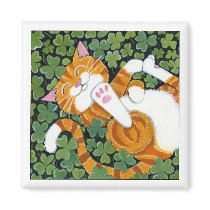 Rolling in Clover - Cat Art Magnet