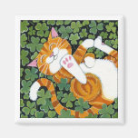 Rolling in Clover - Cat Art Magnet