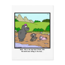 Rolling in the mud: Pig and Hippopotamus Cartoon Postcard