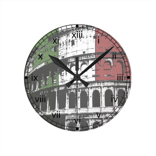 Roman Coliseum And Flag Round Wall Clock
