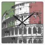 Roman Coliseum And Flag Square Wall Clock