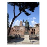 Roman emperor bronze statue at forum postcards