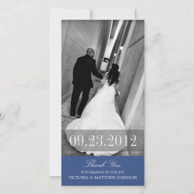 ROMANCE IN NAVY BLUE WEDDING THANK YOU CARD CUSTOM PHOTO CARD by 
