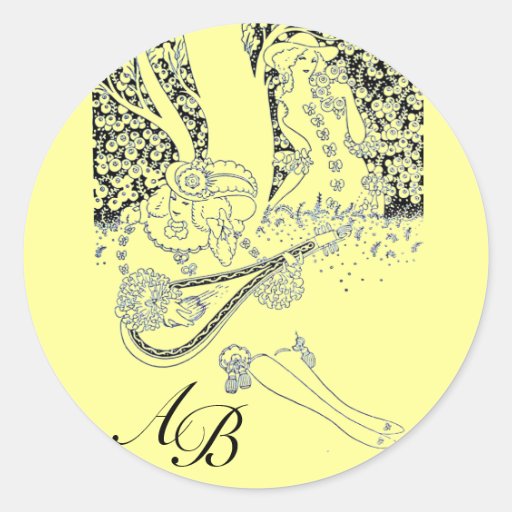 ROMANCE Monogram,black and yellow Round Stickers