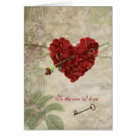 Romance Rose Petal Valentine  Heart with Key Card cards