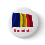Romania Waving Flag with Name in Romanian Pin