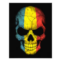 Romanian Flag Skull on Black Custom Invites