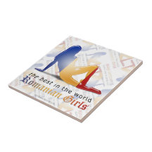 Romanian Girl Silhouette Flag Tile