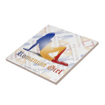Romanian Girl Silhouette Flag Tiles