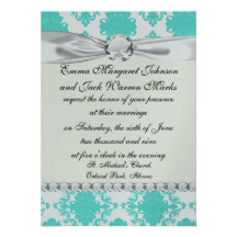 romantic aqua blue on white elegant damask personalized announcement
