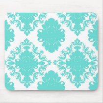 romantic aqua blue on white elegant damask mousepad