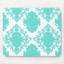 romantic aqua blue on white elegant damask mousepad