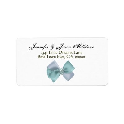 Romantic Aqua Blue Silver Bow Wedding Label by JaclinArt