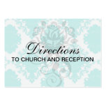 romantic aqua blue white damask design business card template