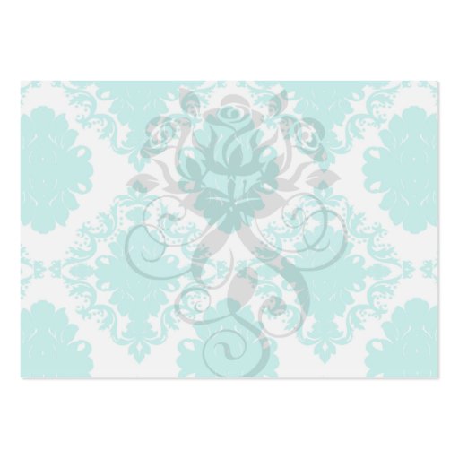 romantic aqua blue white damask design business card templates (back side)