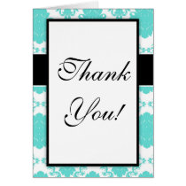 romantic aqua blue white damask design card