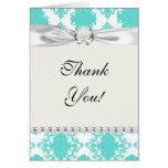 romantic aqua blue white damask design cards
