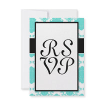 romantic aqua blue white damask design personalized invitation