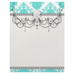 romantic aqua blue white damask design letterhead template