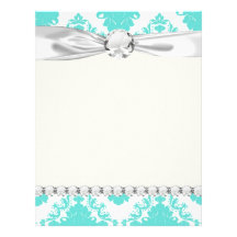 romantic aqua blue white damask design customized letterhead