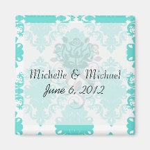 romantic aqua blue white damask design fridge magnet