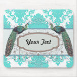 romantic aqua blue white damask design mousepad