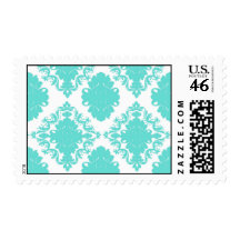 romantic aqua blue white damask design stamps