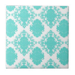romantic aqua blue white damask design ceramic tiles