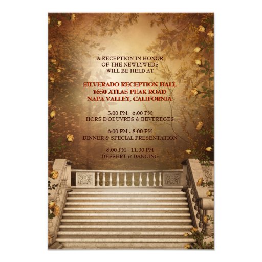 Romantic Autumn Leaves and Columns Reception Card Personalized Invitations