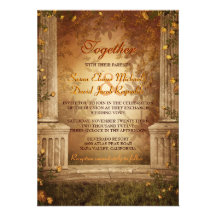 Romantic Autumn Leaves and Columns Wedding Invite