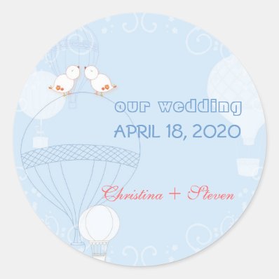 Romantic Birds on Hot Air Balloons Wedding Classic Round Sticker