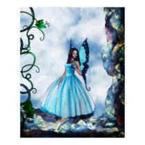 Romantic Blue Butterfly Fairy Poster posters