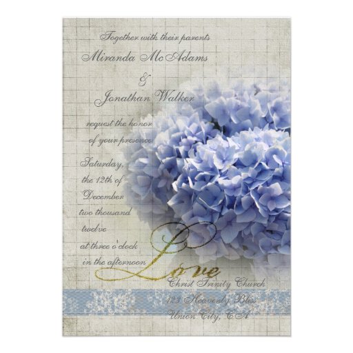 Romantic Blue Hydrangeas Wedding Personalized Invitation