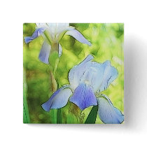 Romantic Blue Irises Pinback Buttons
