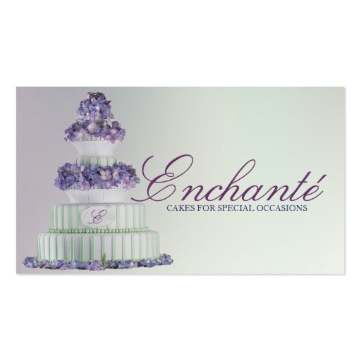 Romantic Blue Purple Hydrangea Wedding Cake Business Card (front side)