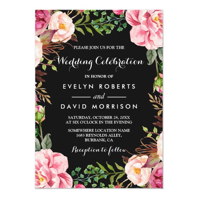 Romantic Botanical Pink Floral Wreath Wedding Card